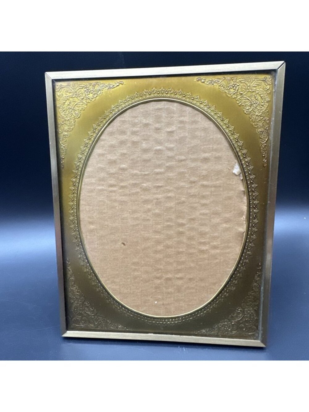 Vtg Gold Ornate Emboss Metal Picture Frame 5.75x7.5 Tabletop Easel Gallery Decor